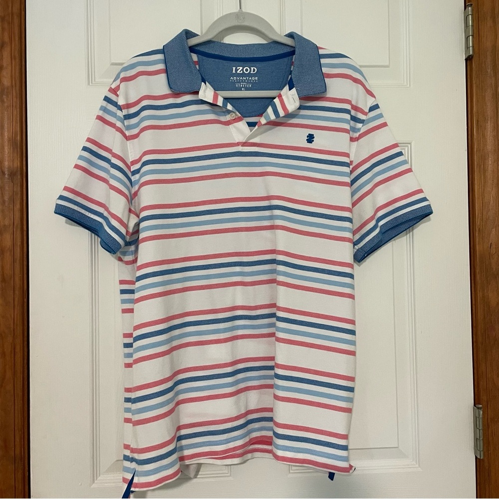 Izod Blue and Red Striped Polo